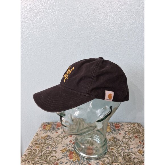 Black  CARHARTT WorkWear strapback Hat Cap Construction "Tough As Nails " Logo - Picture 1 of 7